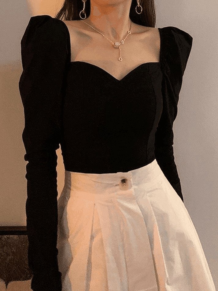 Vintage-Inspired Ruched Puff Sleeve Blouse for Y2K Fashion Enthusiasts Vintage-Inspired Ruched Puff Sleeve Blouse for Y2K Fashion Enthusiasts