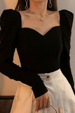 Vintage-Inspired Ruched Puff Sleeve Blouse for Y2K Fashion Enthusiasts