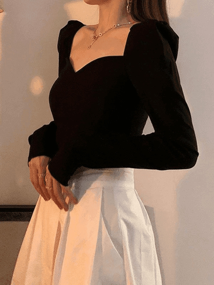 Vintage-Inspired Ruched Puff Sleeve Blouse for Y2K Fashion Enthusiasts Vintage-Inspired Ruched Puff Sleeve Blouse for Y2K Fashion Enthusiasts