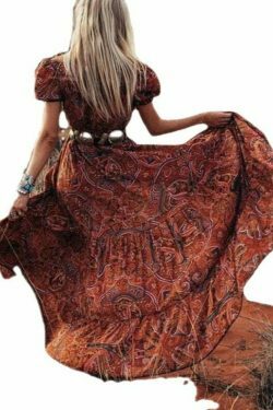 Vintage-Inspired Short-Sleeve Maxi Boho Dress - Y2K Fashion with Coquette Aesthetic & Grunge Style