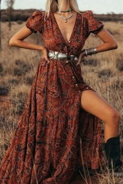 Vintage-Inspired Short-Sleeve Maxi Boho Dress - Y2K Fashion with Coquette Aesthetic & Grunge Style