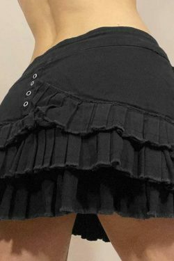 Vintage-Inspired Tiered Pleated Denim Mini Skirt for Women - Y2K Fashion Aesthetic