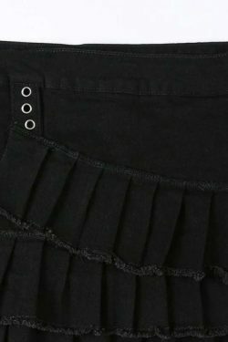 Vintage-Inspired Tiered Pleated Denim Mini Skirt for Women - Y2K Fashion Aesthetic
