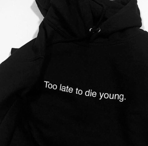 Vintage-Inspired Too Late To Die Young Hoodie - Y2K Aesthetic Grunge Style Women's Fashion Vintage-Inspired Too Late To Die Young Hoodie - Y2K Aesthetic Grunge Style Women's Fashion