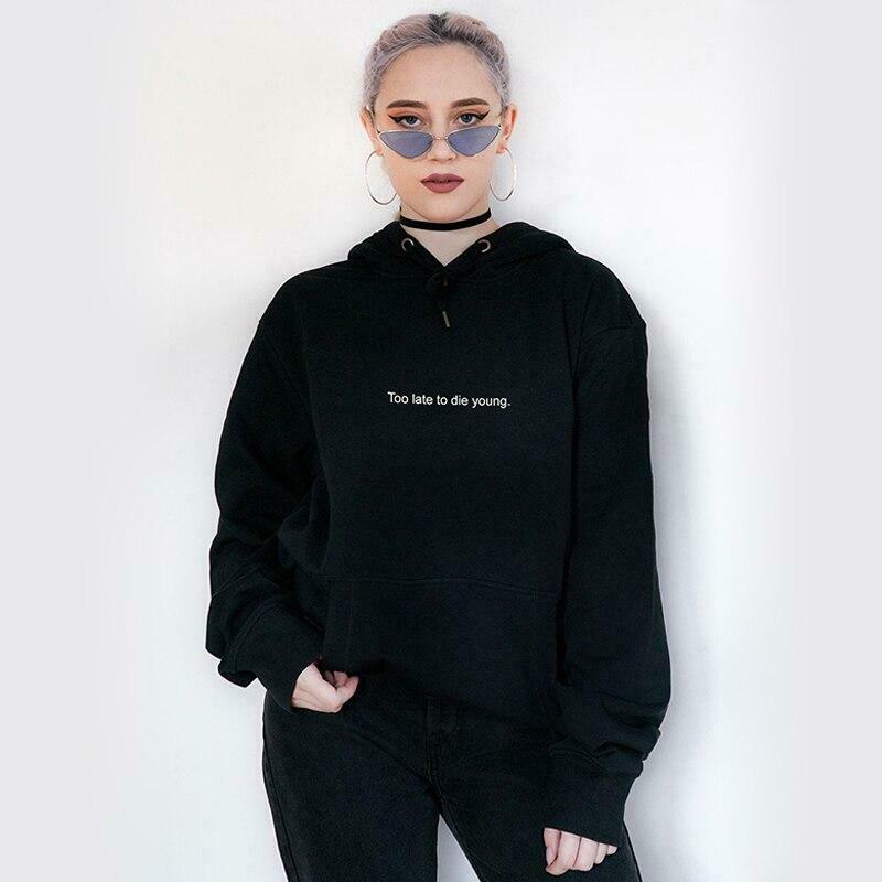 Vintage-Inspired Too Late To Die Young Hoodie - Y2K Aesthetic Grunge Style Women's Fashion Vintage-Inspired Too Late To Die Young Hoodie - Y2K Aesthetic Grunge Style Women's Fashion