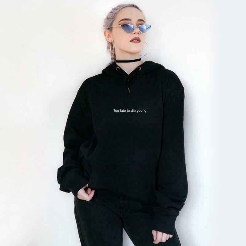 Vintage-Inspired Too Late To Die Young Hoodie - Y2K Aesthetic Grunge Style Women's Fashion Vintage-Inspired Too Late To Die Young Hoodie - Y2K Aesthetic Grunge Style Women's Fashion