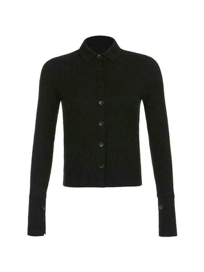 Vintage-Inspired Vertical Stripe Lapel Knit Sweater - Y2K Fashion with Coquette & Grunge Aesthetic Vintage-Inspired Vertical Stripe Lapel Knit Sweater - Y2K Fashion with Coquette & Grunge Aesthetic