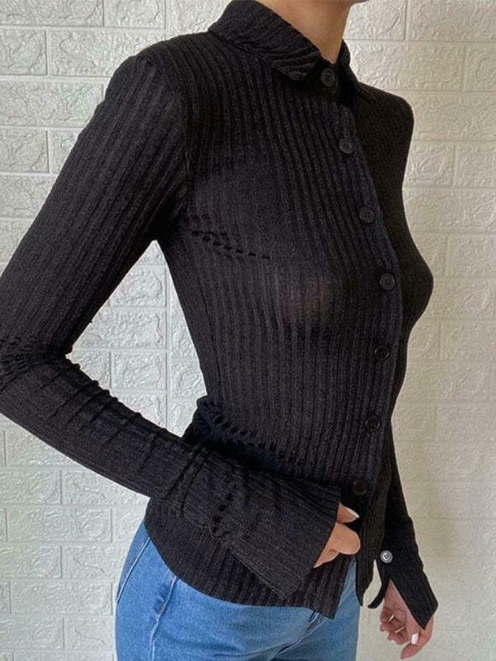 Vintage-Inspired Vertical Stripe Lapel Knit Sweater - Y2K Fashion with Coquette & Grunge Aesthetic Vintage-Inspired Vertical Stripe Lapel Knit Sweater - Y2K Fashion with Coquette & Grunge Aesthetic