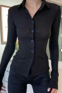 Vintage-Inspired Vertical Stripe Lapel Knit Sweater - Y2K Fashion with Coquette & Grunge Aesthetic