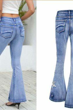 Vintage-Inspired Wide-Leg Denim Bell-Bottom Pants for Women - Y2K Fashion Statement Piece