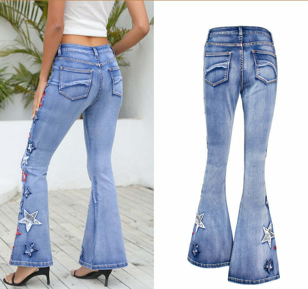 Vintage-Inspired Wide-Leg Denim Bell-Bottom Pants for Women - Y2K Fashion Statement Piece Vintage-Inspired Wide-Leg Denim Bell-Bottom Pants for Women - Y2K Fashion Statement Piece