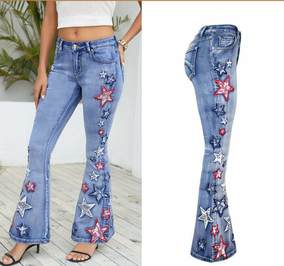 Vintage-Inspired Wide-Leg Denim Bell-Bottom Pants for Women - Y2K Fashion Statement Piece Vintage-Inspired Wide-Leg Denim Bell-Bottom Pants for Women - Y2K Fashion Statement Piece