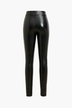 Vintage-Inspired Y2K Aesthetic Faux Leather Skinny Pants for Women - Coquette Style Grunge Fashion