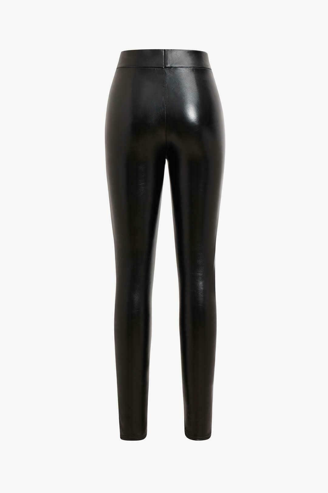 Vintage-Inspired Y2K Aesthetic Faux Leather Skinny Pants for Women - Coquette Style Grunge Fashion