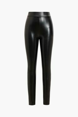 Vintage-Inspired Y2K Aesthetic Faux Leather Skinny Pants for Women - Coquette Style Grunge Fashion