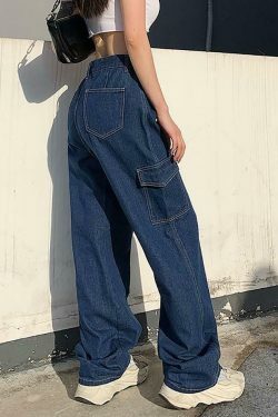 Vintage-Inspired Y2K Boyfriend Jeans with Side Pockets - Coquette Aesthetic Grunge Style