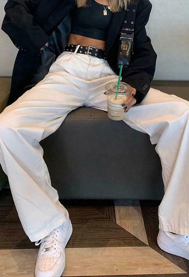 Vintage-Inspired Y2K Boyfriend Jeans with Side Pockets - Coquette Aesthetic Grunge Style