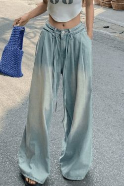 Vintage-Inspired Y2K Drawstring Cargo Skirt for Women - Coquette Aesthetic Wide-Leg Denim