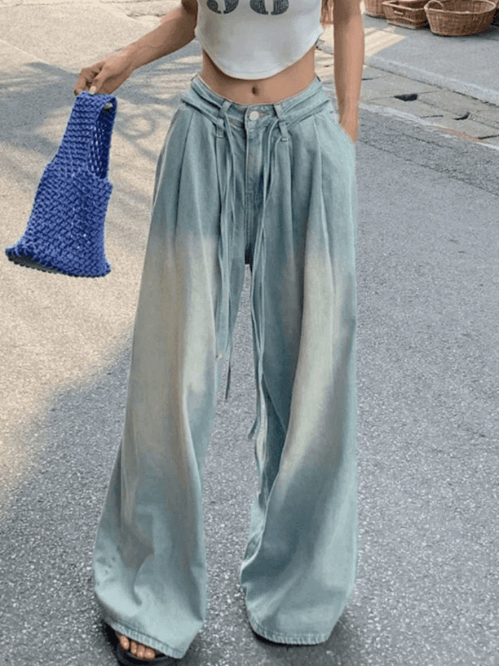 Vintage-Inspired Y2K Drawstring Cargo Skirt for Women - Coquette Aesthetic Wide-Leg Denim Vintage-Inspired Y2K Drawstring Cargo Skirt for Women - Coquette Aesthetic Wide-Leg Denim