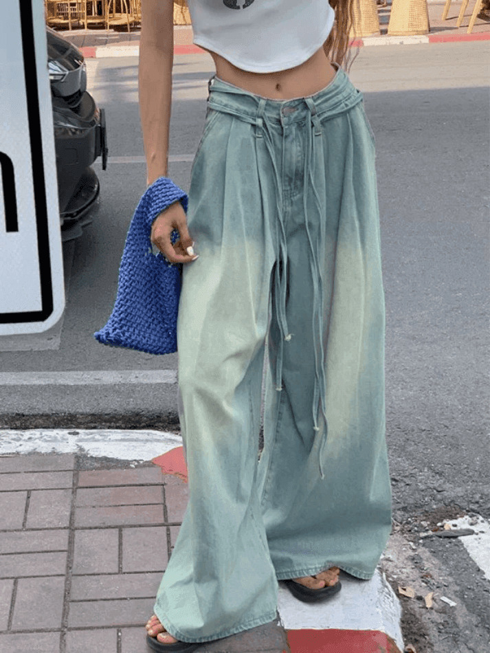 Vintage-Inspired Y2K Drawstring Cargo Skirt for Women - Coquette Aesthetic Wide-Leg Denim Vintage-Inspired Y2K Drawstring Cargo Skirt for Women - Coquette Aesthetic Wide-Leg Denim