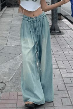 Vintage-Inspired Y2K Drawstring Cargo Skirt for Women - Coquette Aesthetic Wide-Leg Denim