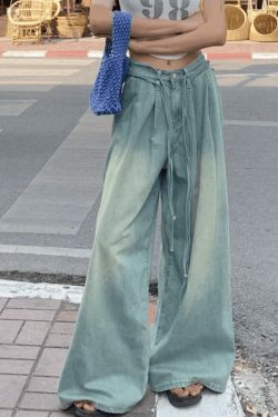 Vintage-Inspired Y2K Drawstring Cargo Skirt for Women - Coquette Aesthetic Wide-Leg Denim