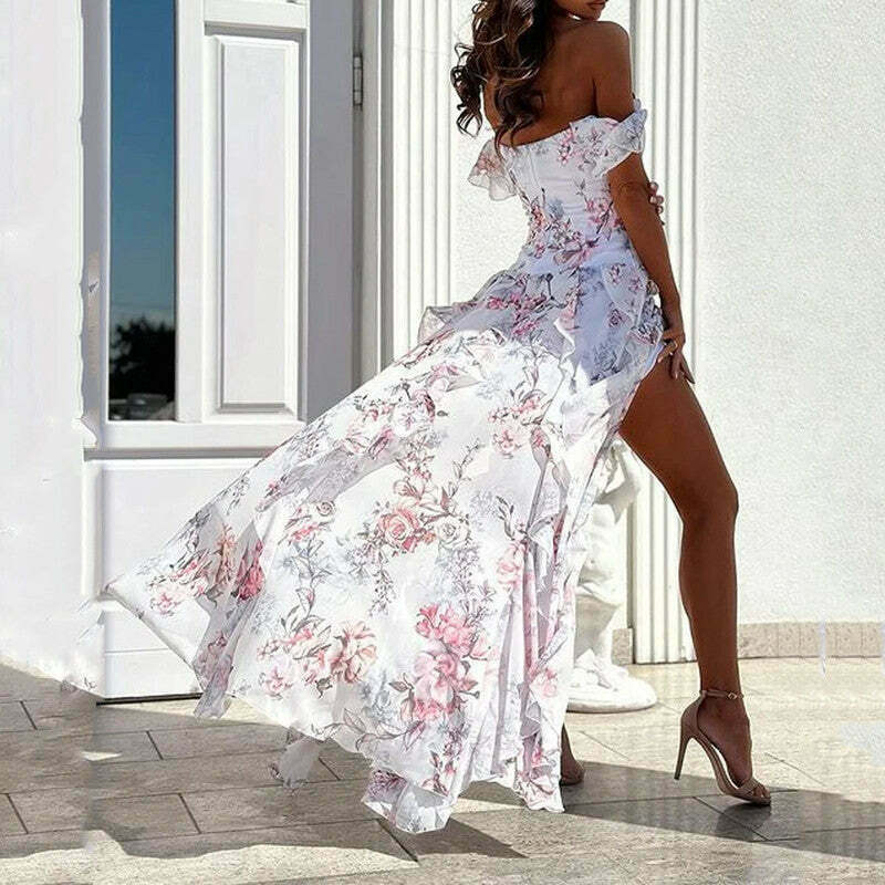 Vintage-Inspired Y2K Floral Maxi Dress for Women - Coquette Aesthetic with a Grunge Twist