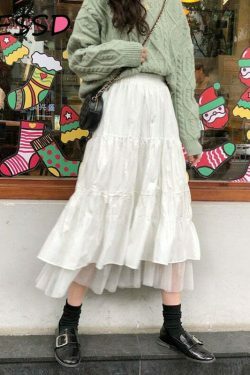 Vintage-Inspired Y2K Tiered Midi Skirt for Women - Coquette Aesthetic with a Touch of Grunge Style