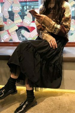 Vintage-Inspired Y2K Tiered Midi Skirt for Women - Coquette Aesthetic with a Touch of Grunge Style