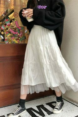 Vintage-Inspired Y2K Tiered Midi Skirt for Women - Coquette Aesthetic with a Touch of Grunge Style