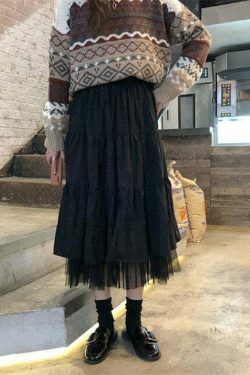 Vintage-Inspired Y2K Tiered Midi Skirt for Women - Coquette Aesthetic with a Touch of Grunge Style