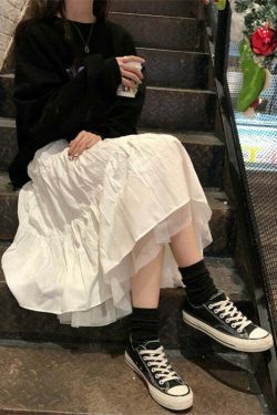 Vintage-Inspired Y2K Tiered Midi Skirt for Women - Coquette Aesthetic with a Touch of Grunge Style