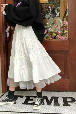 Vintage-Inspired Y2K Tiered Midi Skirt for Women - Coquette Aesthetic with a Touch of Grunge Style