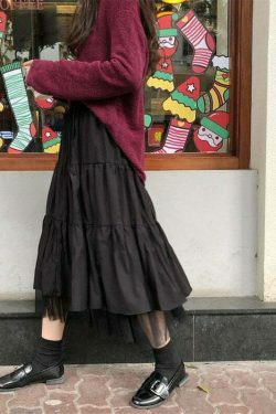 Vintage-Inspired Y2K Tiered Midi Skirt for Women - Coquette Aesthetic with a Touch of Grunge Style