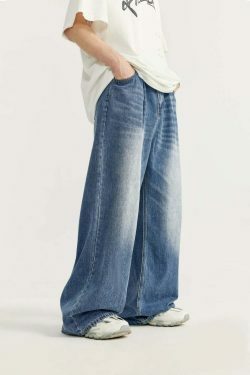 Vintage-Inspired Y2K Wide Leg Denim Jeans for Women - Coquette Aesthetic with a Grunge Twist