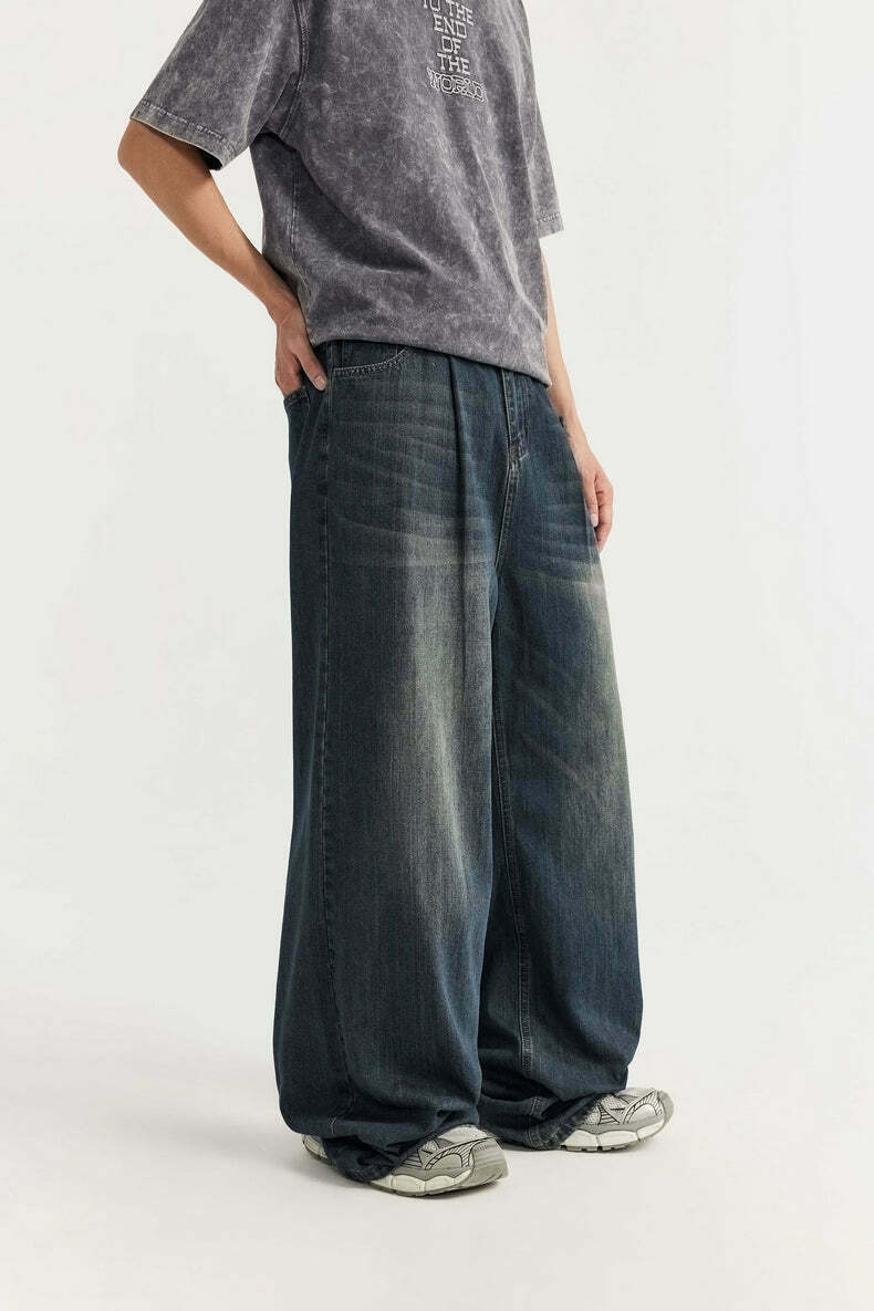 Vintage-Inspired Y2K Wide Leg Denim Jeans for Women - Coquette Aesthetic with a Grunge Twist