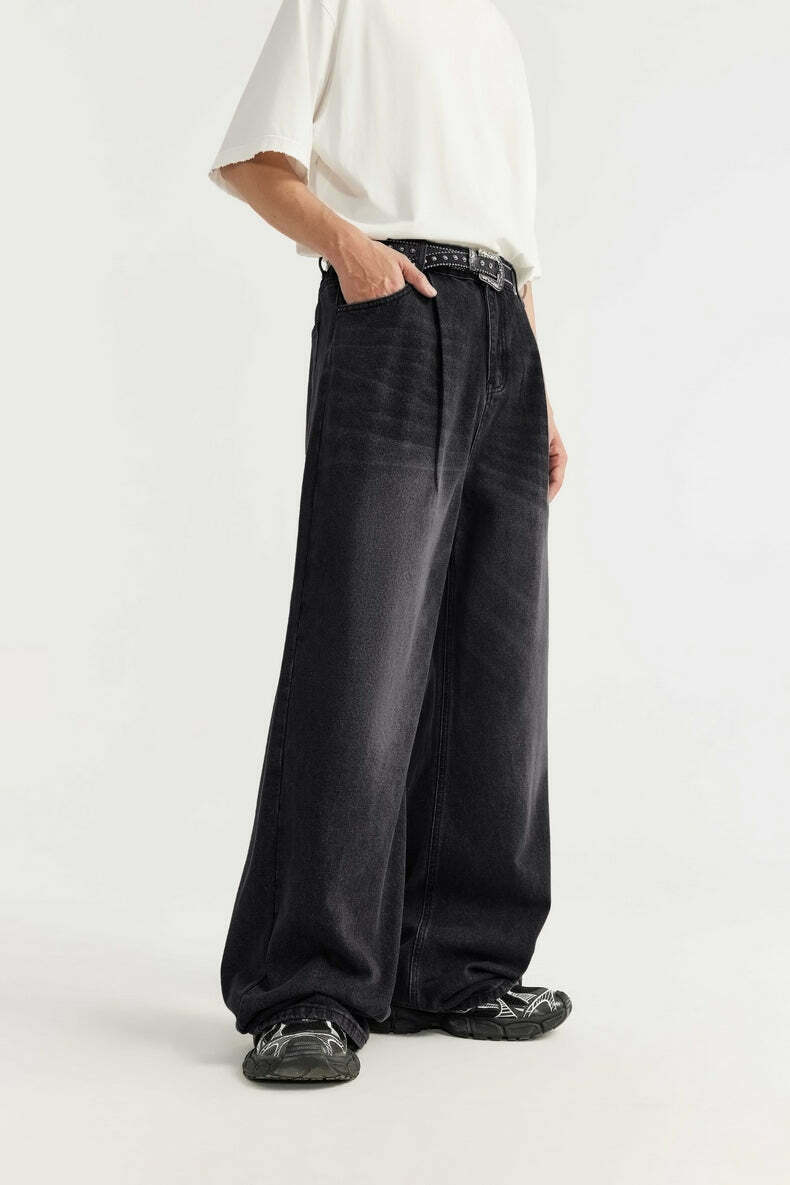 Vintage-Inspired Y2K Wide Leg Denim Jeans for Women - Coquette Aesthetic with a Grunge Twist