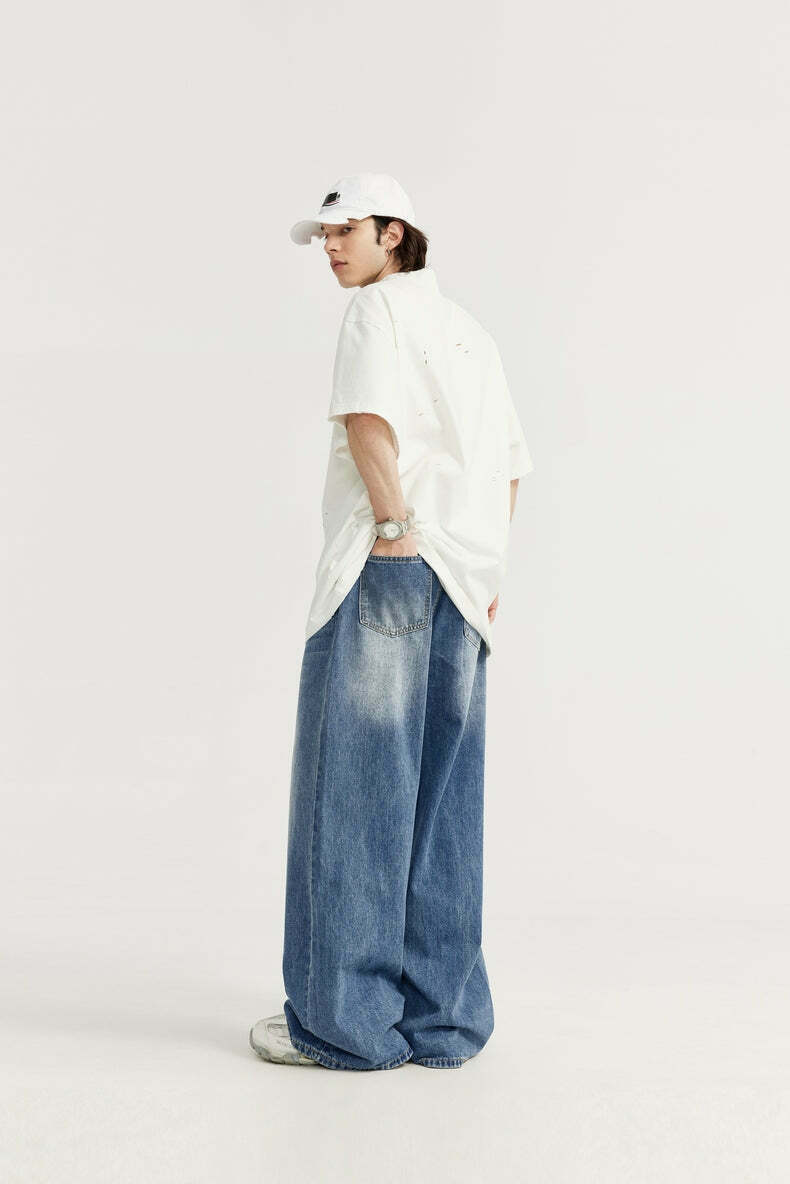 Vintage-Inspired Y2K Wide Leg Denim Jeans for Women - Coquette Aesthetic with a Grunge Twist