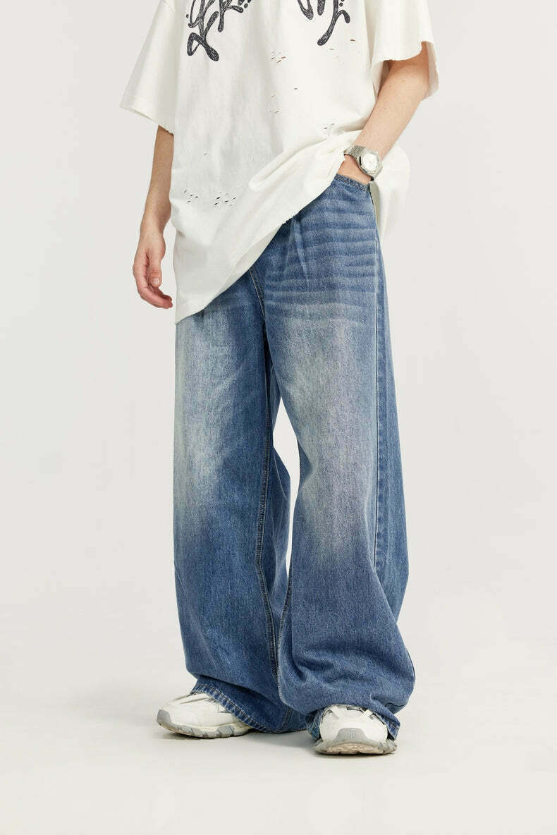 Vintage-Inspired Y2K Wide Leg Denim Jeans for Women - Coquette Aesthetic with a Grunge Twist
