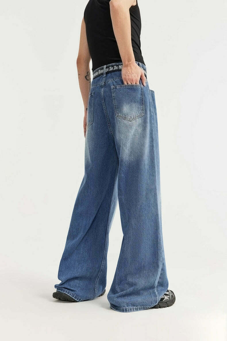 Vintage-Inspired Y2K Wide Leg Denim Jeans for Women - Coquette Aesthetic with a Grunge Twist