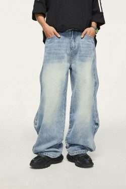 Vintage-Inspired Y2K Wide Leg Jeans for Women - Coquette Aesthetic with a Grunge Twist