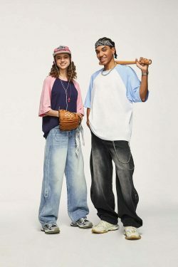 Vintage-Inspired Y2K Wide Leg Jeans for Women - Coquette Aesthetic with a Grunge Twist