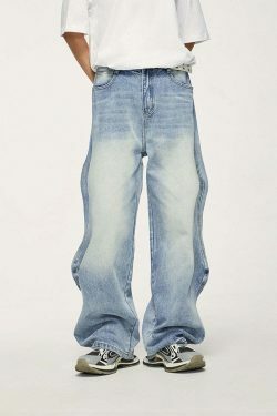 Vintage-Inspired Y2K Wide Leg Jeans for Women - Coquette Aesthetic with a Grunge Twist