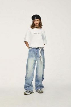 Vintage-Inspired Y2K Wide Leg Jeans for Women - Coquette Aesthetic with a Grunge Twist