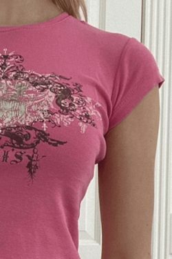 Vintage Acanthus Logo Print Baby Tee - Y2K Fashion Niche Women's Clothing