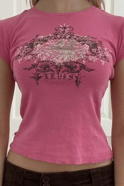 Vintage Acanthus Logo Print Baby Tee - Y2K Fashion Niche Women's Clothing
