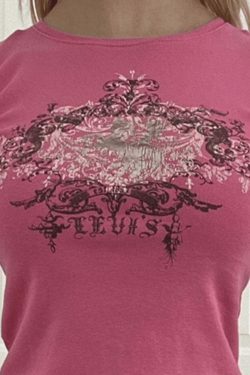 Vintage Acanthus Logo Print Baby Tee - Y2K Fashion Niche Women's Clothing