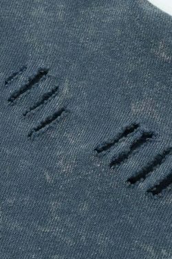 Vintage Acid Wash Ripped Long Sleeve: Y2K Grunge Aesthetic Top for Women