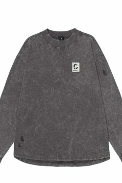 Vintage Acid Wash Ripped Long Sleeve: Y2K Grunge Aesthetic Top for Women