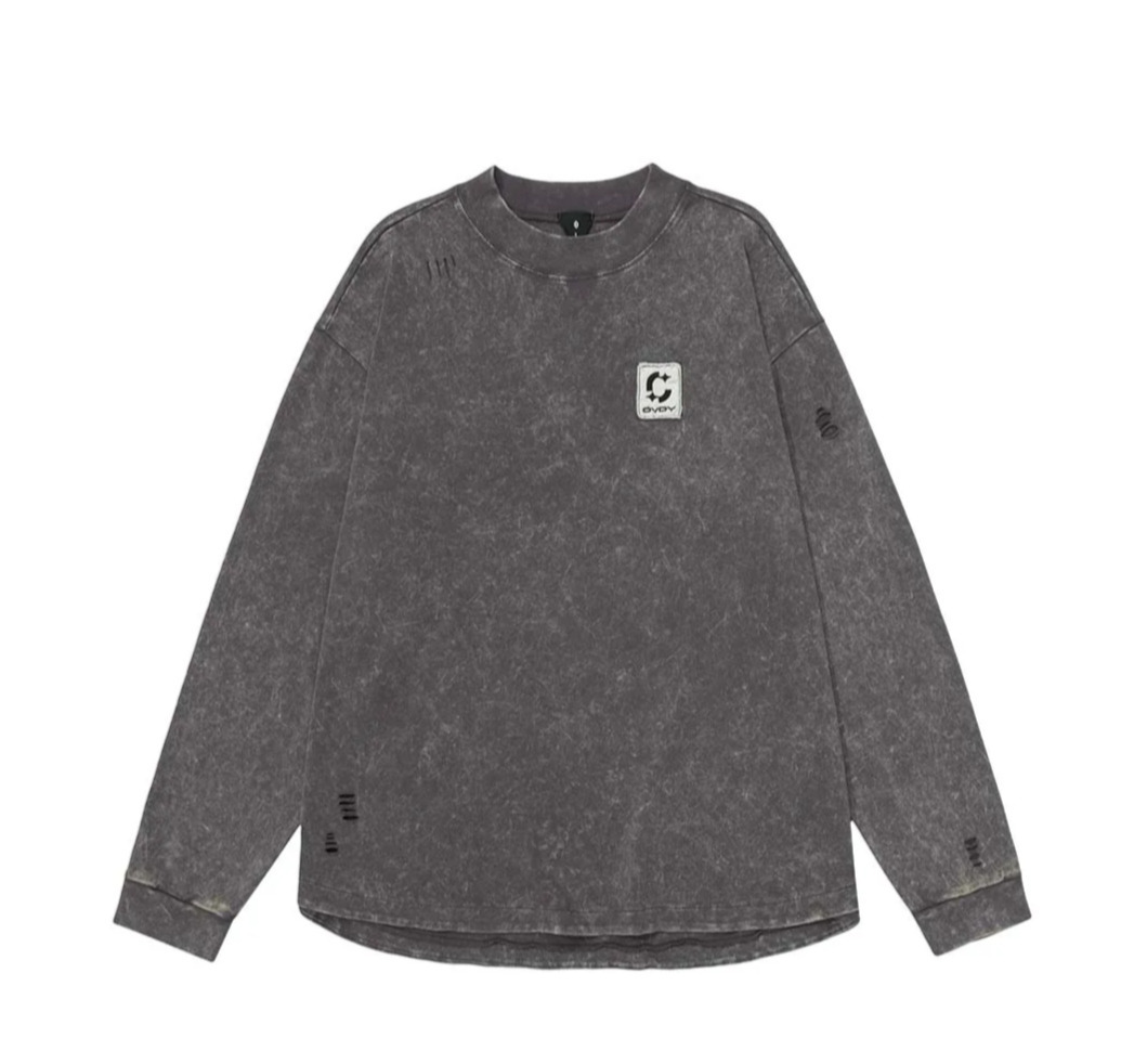 Vintage Acid Wash Ripped Long Sleeve: Y2K Grunge Aesthetic Top for Women